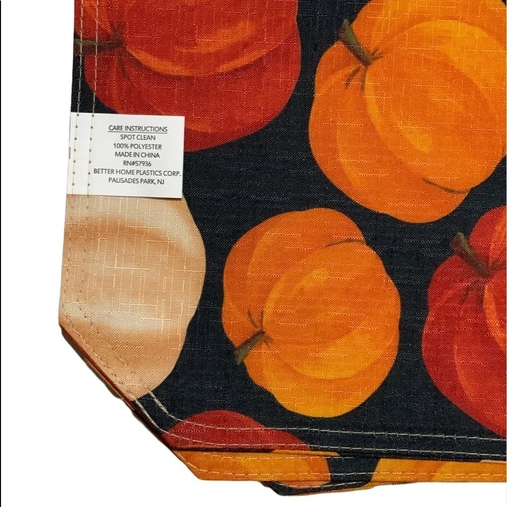 Pumpkin Linen Print Fabric Placemats Fall Autumn Halloween Thanksgiving Set of 4